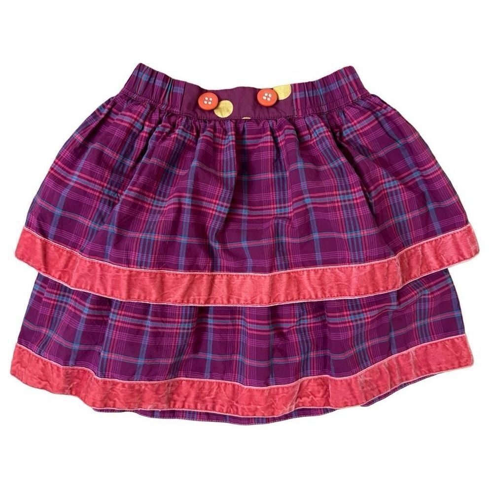 Matilda Jane Misha Skirt Girls Friends Forever Plaid Tiered Magenta Pink Size 2